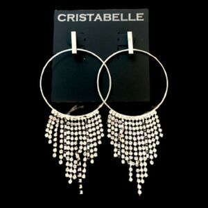 Cristabelle Art Deco Fringe Earrings – Silver Hoop & Rhinestone Drops